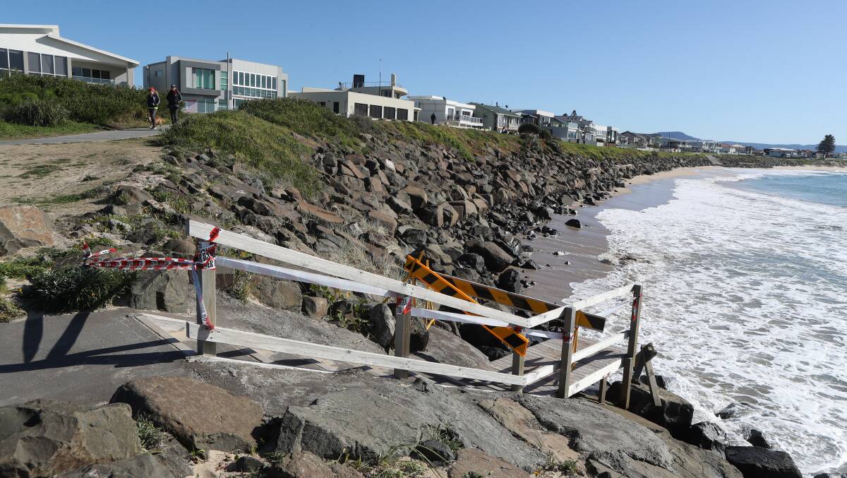 Stairs to the beach washed away at Little Lake Park, Barrack Point last week. Picture: Robert Peet.