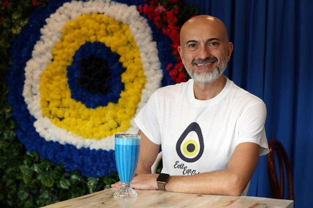 Steve Gunes owns the Evil Eye Cafe, which capitalises on the superstitious belief that the evil eye will protect you from jealousy or a curse. Picture: Robert Peet