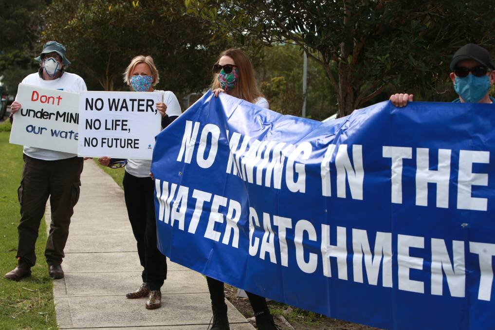 Not happy: Protect Our Water Alliance protesters outside Wollongong Coal's annual general meeting on Tuesday afternoon. Picture: Sylvia Liber
