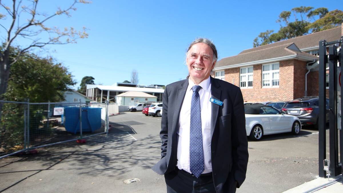 MAJOR UPGRADE: Wollongong Public School principal Harold Cosier. RIGHT: A view overlooking the school's multi-million upgrade. Pictures: Sylvia Liber and NSW Department of Education..