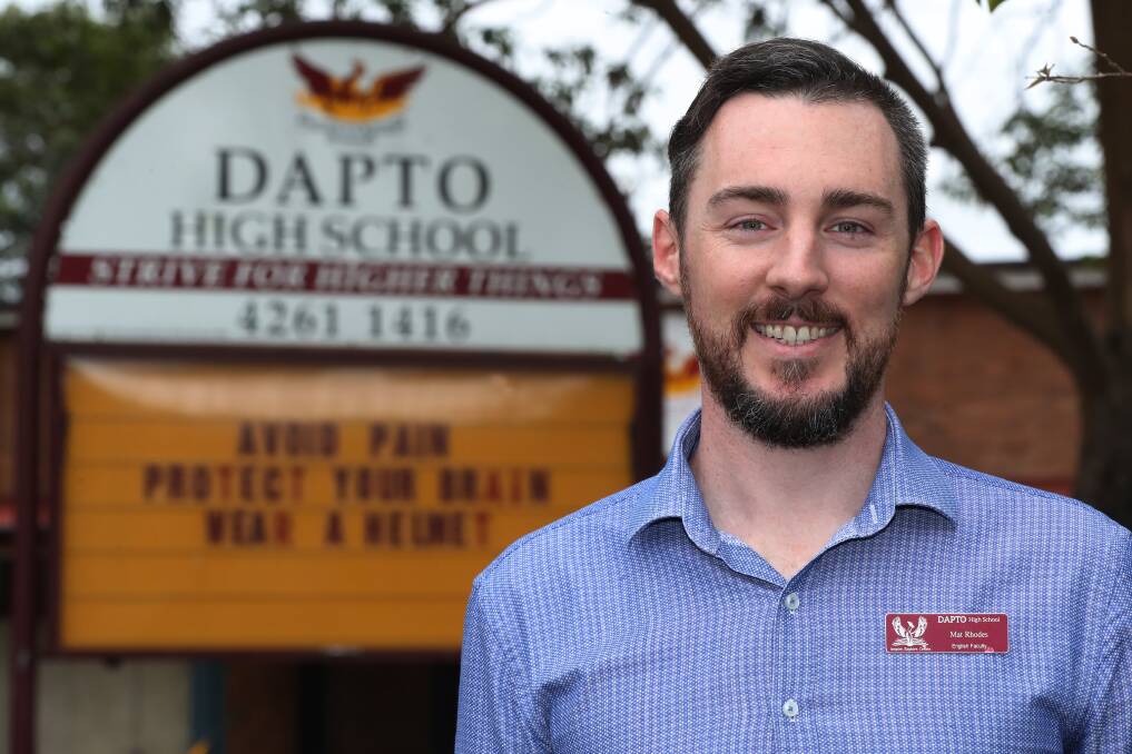 WINNERS ARE GRINNERS: Dapto High School teacher Mat Rhodes has won a Minister's Award for Excellence in Teaching at the 2020 NSW Minister's and Secretary's Awards for Excellence. Picture: Robert Peet