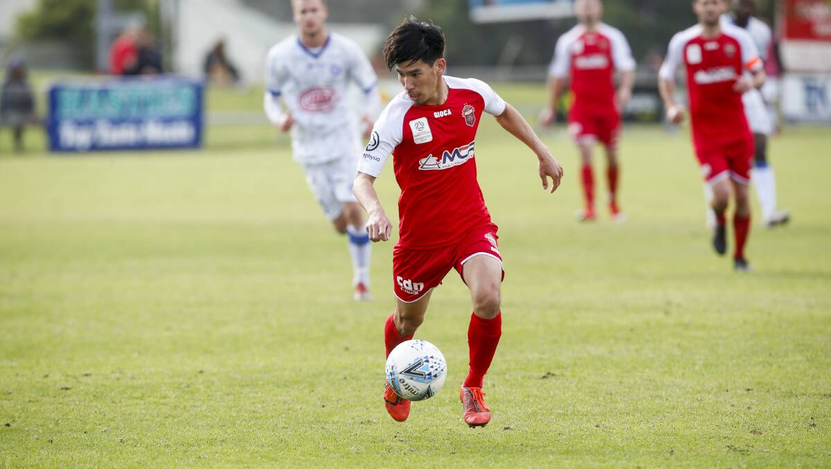 On the run: Takeru Okada's goal was the difference in Sunday's victory over Sydney Olympic. Picture: Anna Warr. 