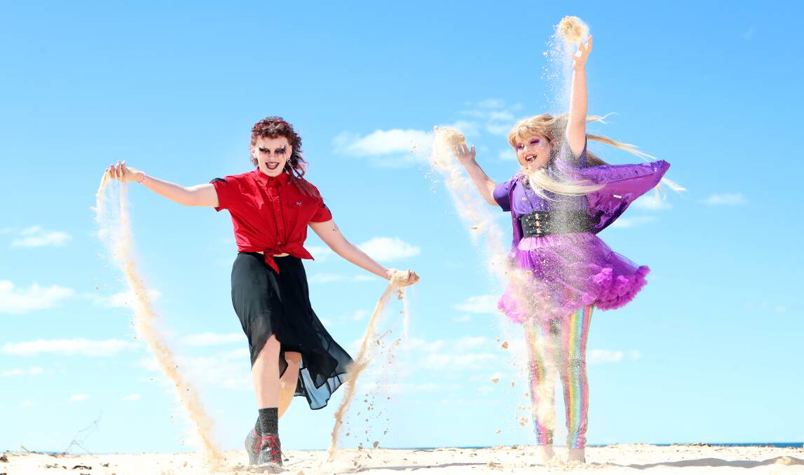 SHOW TIME: Cherry Ripe, 17 and fellow drag queen Jackaranda, 17 will star in the Wear It Purple Drag Extravaganza show at The Servo in Port Kembla on October 9. Picture: Sylvia Liber