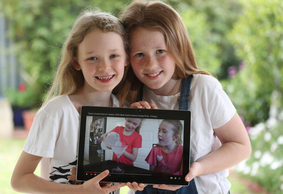 COOL: Primary students Scarlett Pawson and Scarlett O'Neil are finalists in the 2020 Eureka Prize, for their video explaining the supercooling phenomenon when water instantly turns to ice. Picture: ROBERT PEET