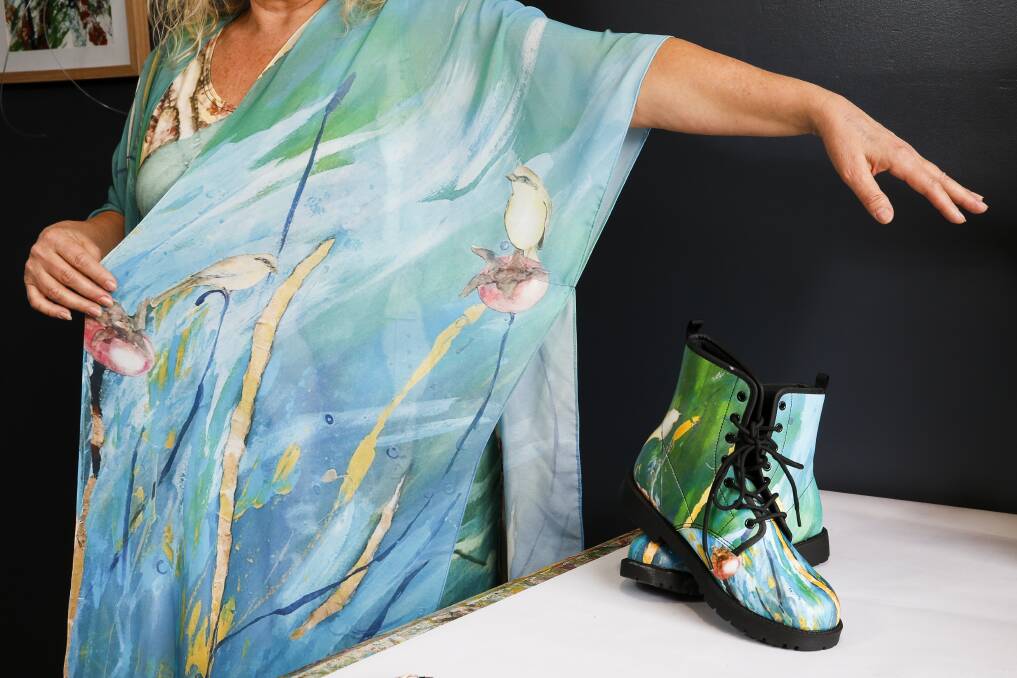 International selling artist Victoria Velozo's work has been dinted by travel bans leaving her with no income, so is creating art for unique fashion and homewares. Picture: Anna Warr