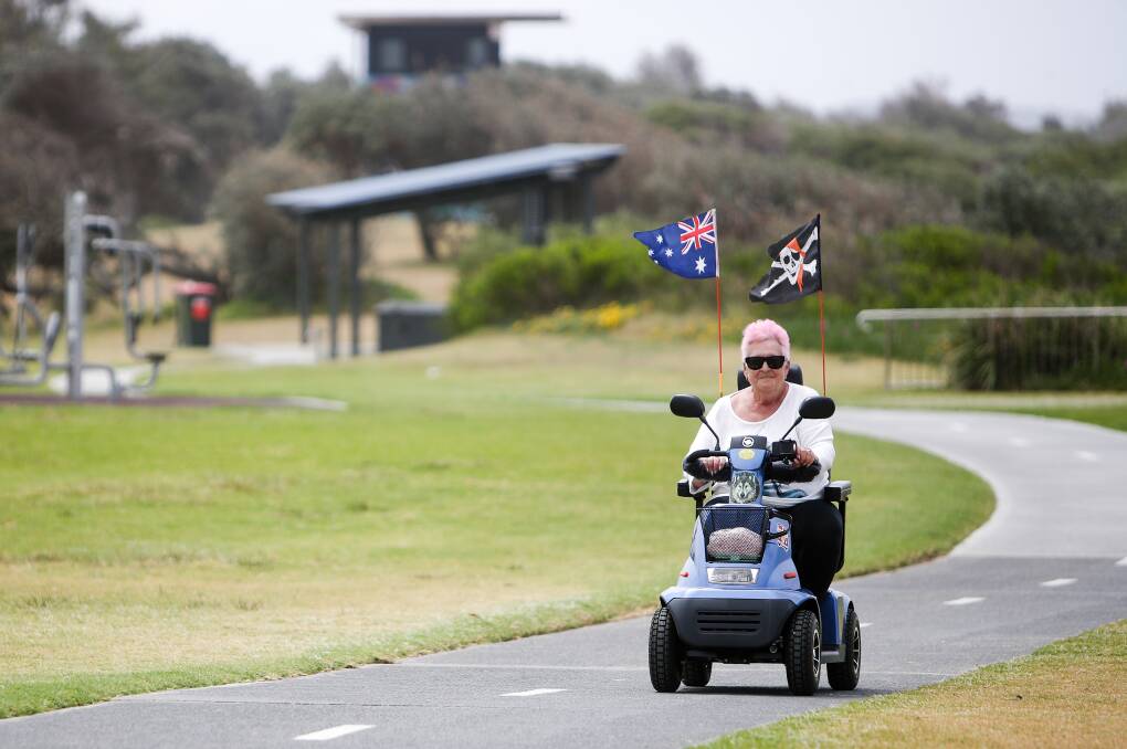 Warilla's Linda Thompson finds her mobility scooter 'liberating' but says owners should need some kind of licence or mandatory training, because some drivers are 'hopeless'. Picture: Adam McLean.