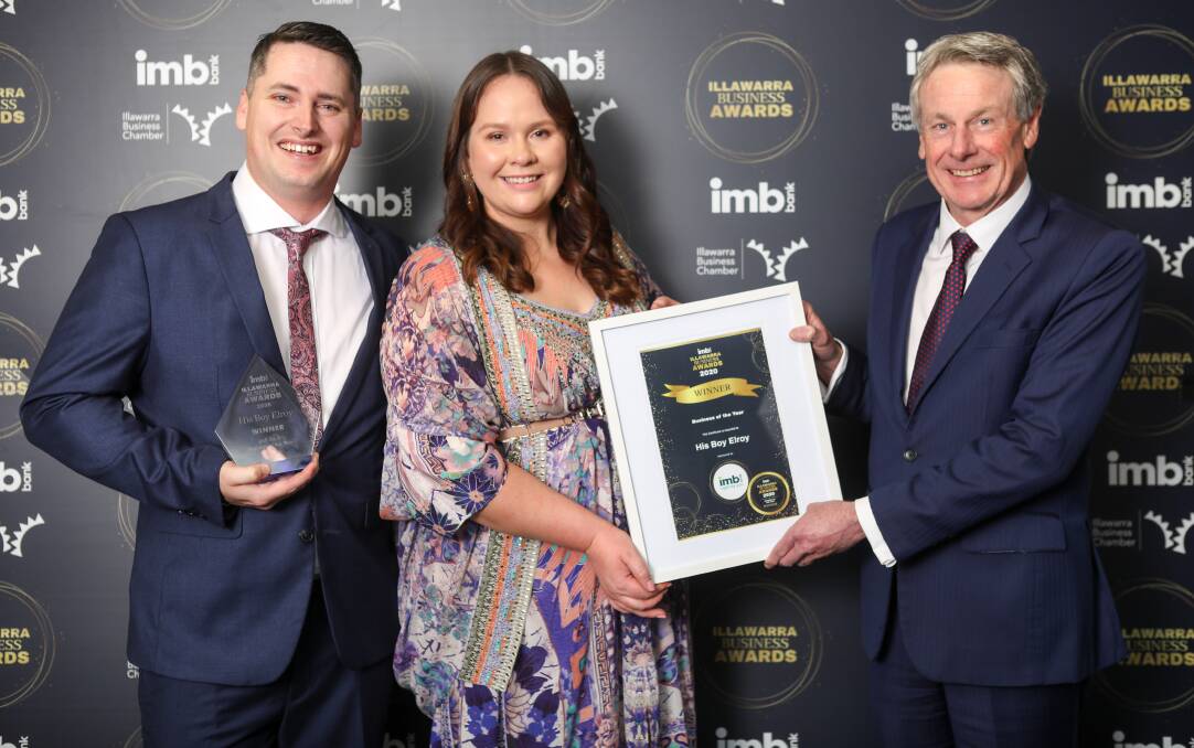 Business of the Year winners Lachlan Stevens, Selena Stevens with CEO of IMB Rob Ryan.
