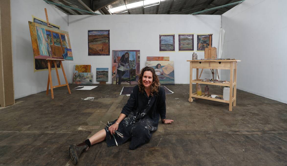 Painter Nicole Kelly is utilising the space to create works for upcoming shows at the Arthouse Gallery, Sydney and THIS IS NO FANTASY, Melbourne. Picture: Robert Peet