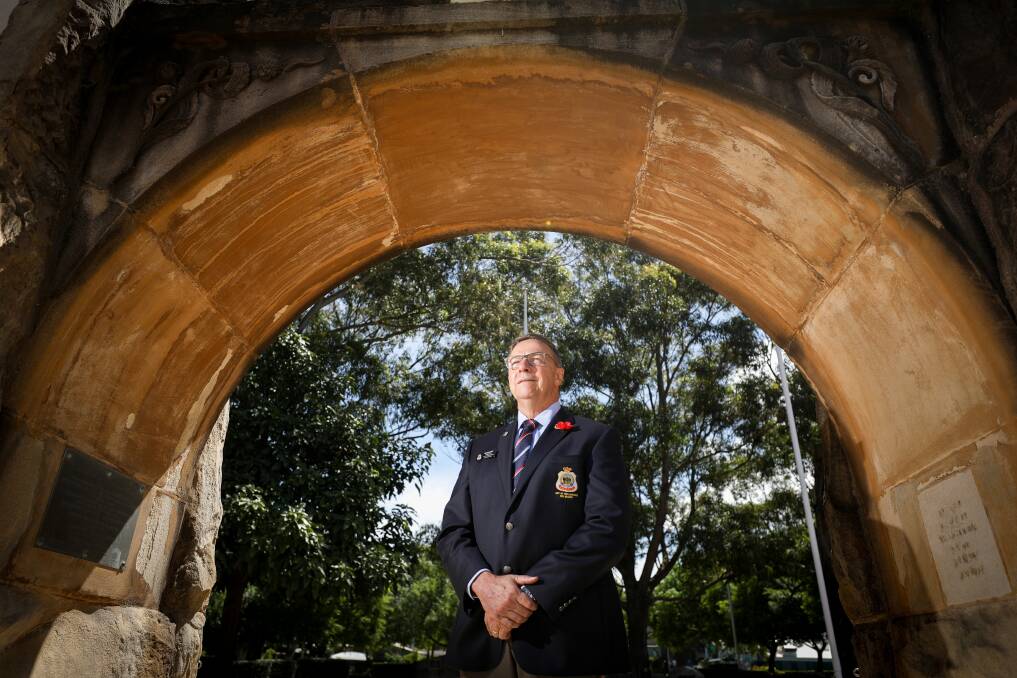 INDOORS NOW: Wollongong City RSL sub-branch president Bruce Kafer at the Cenotaph, pictured ahead of Remembrance Day last year. Picture: Adam McLean.