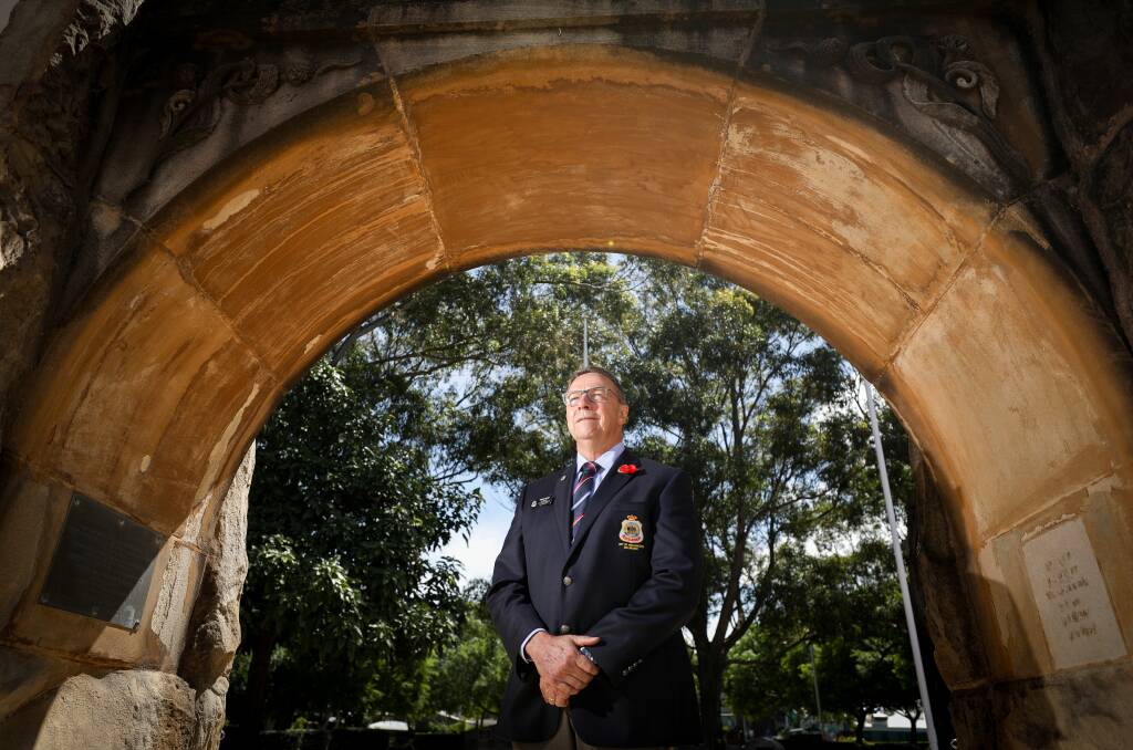 LEST WE FORGET: City of Wollongong RSL sub-branch president Bruce Kafer at the Cenotaph. This year's service will be indoors. PICTURE: Adam McLean.