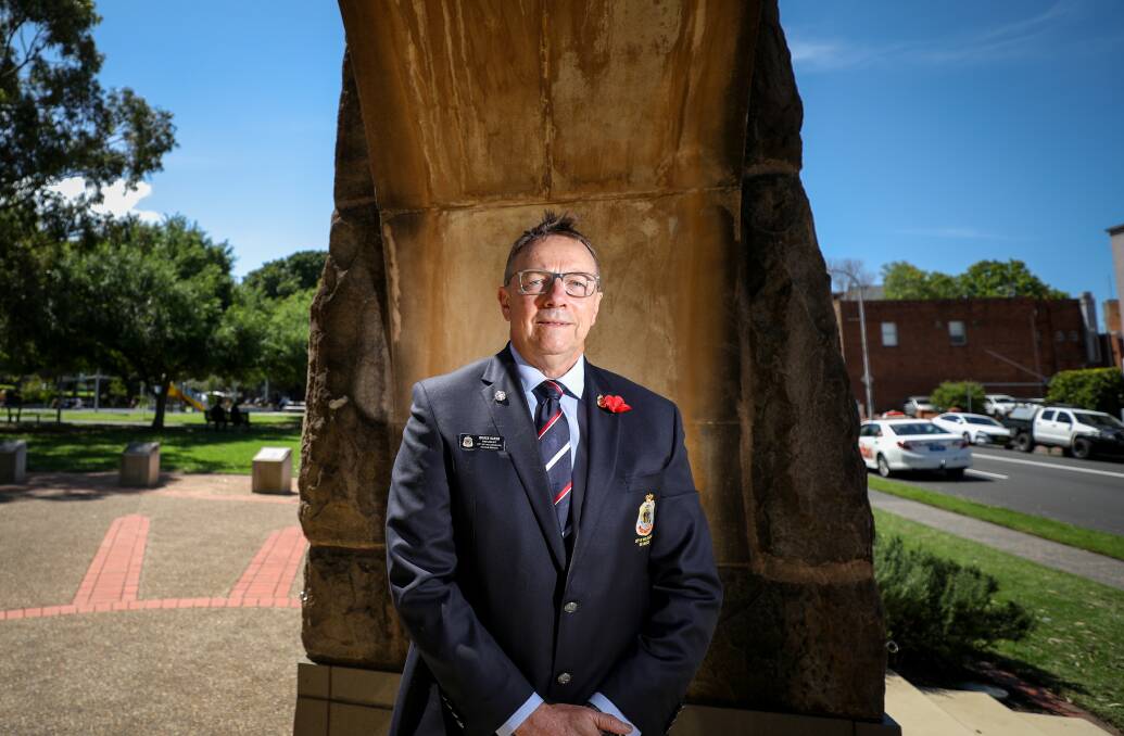 TRYING: Wollongong RSL sub-branch president Bruce Kafer at the Wollongong Cenotaph, where the dawn service is traditionally held. Picture: Adam McLean.