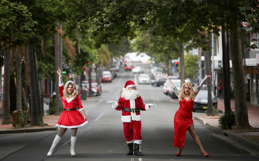 QUEENS: Ellawarra (Jake Kosarew), Santa and Roxee Horror (Adam Larkin) are gearing up for a Christmas show at Wollongong Town Hall. Picture: Adam McLean.