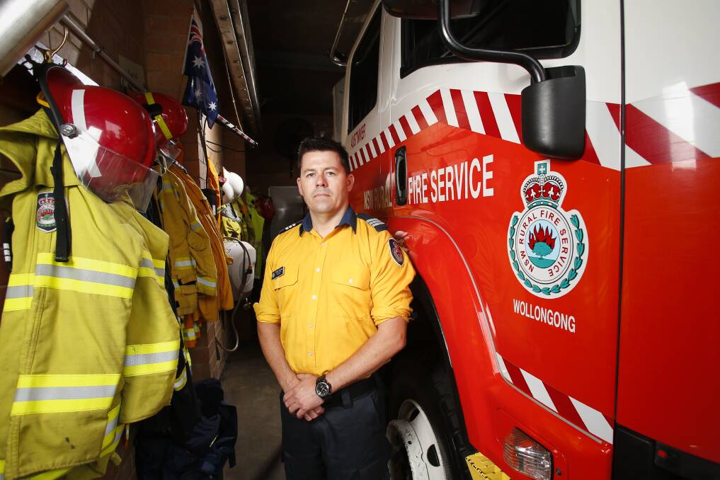 Long enough: Austinmer RFS brigade captain Gareth Fleming inside the 50-year-old station. The brigade has spent five years waiting for council to acquire a new site in Thirroul. Picture: Anna Warr