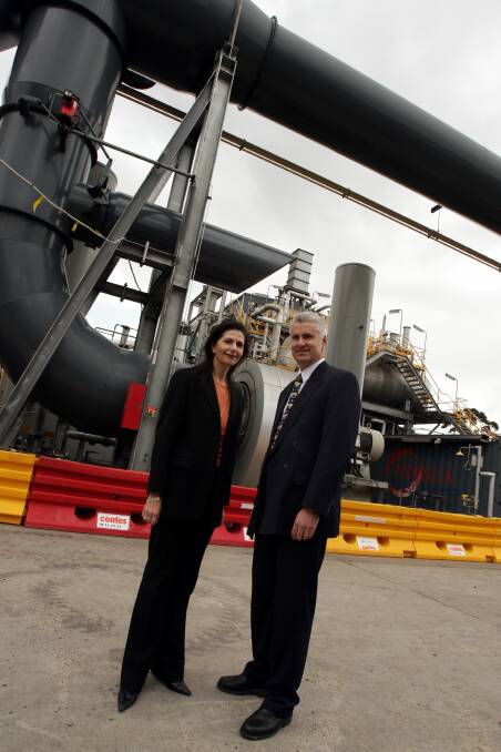 Senator Fierravanti-Wells with then BHP Coal president Colin Bloomfield opening a methane converter at West Cliff.