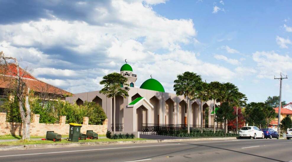 ARTIST'S IMPRESSION: The redeveloped Omar Mosque on Foley St in Gwynneville would feature a bright green dome and minarets.