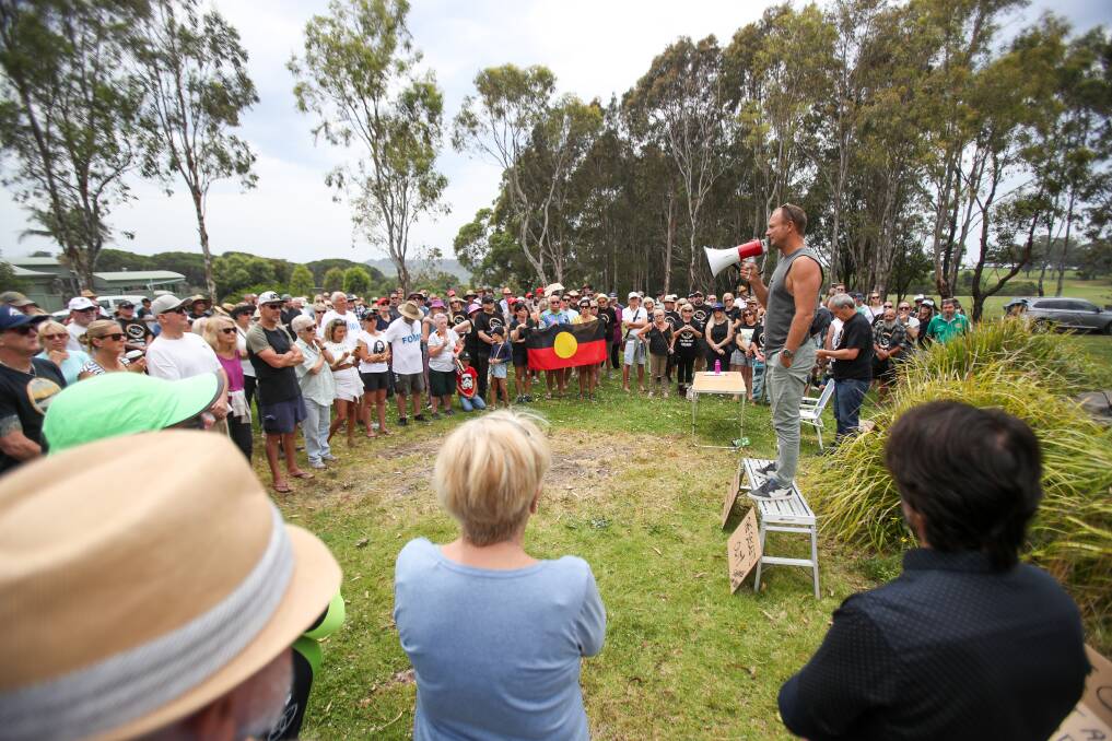Chris Homer addressing the Save Killalea rally in 2019.