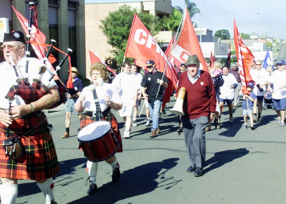 Fred Moore leading the May Day march in Wollongong in 2002.