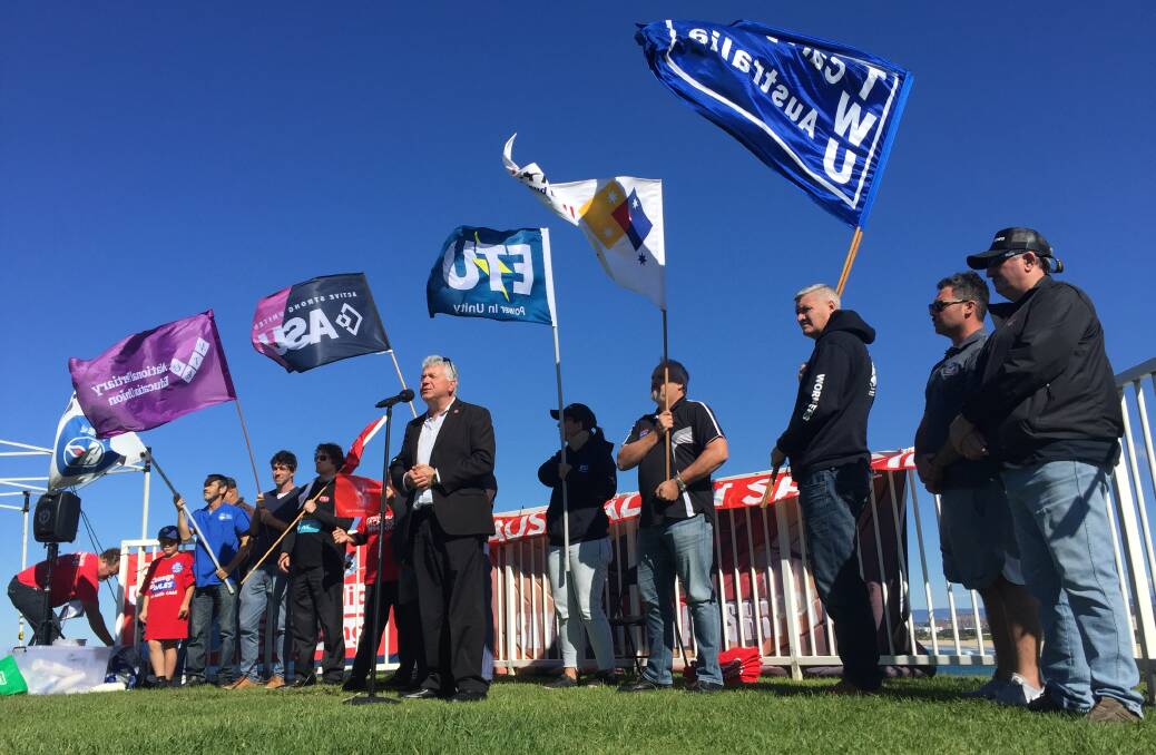 UNION TOWN: Arthur Rorris with other supporting union representatives. Picture: BEN LANGFORD