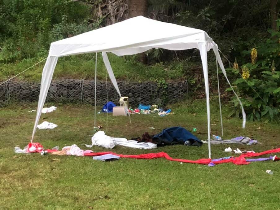 AUSTINMER: A group of revellers left this entire gazebo, along with their rubbish, behind in Glastonbury Gardens. 