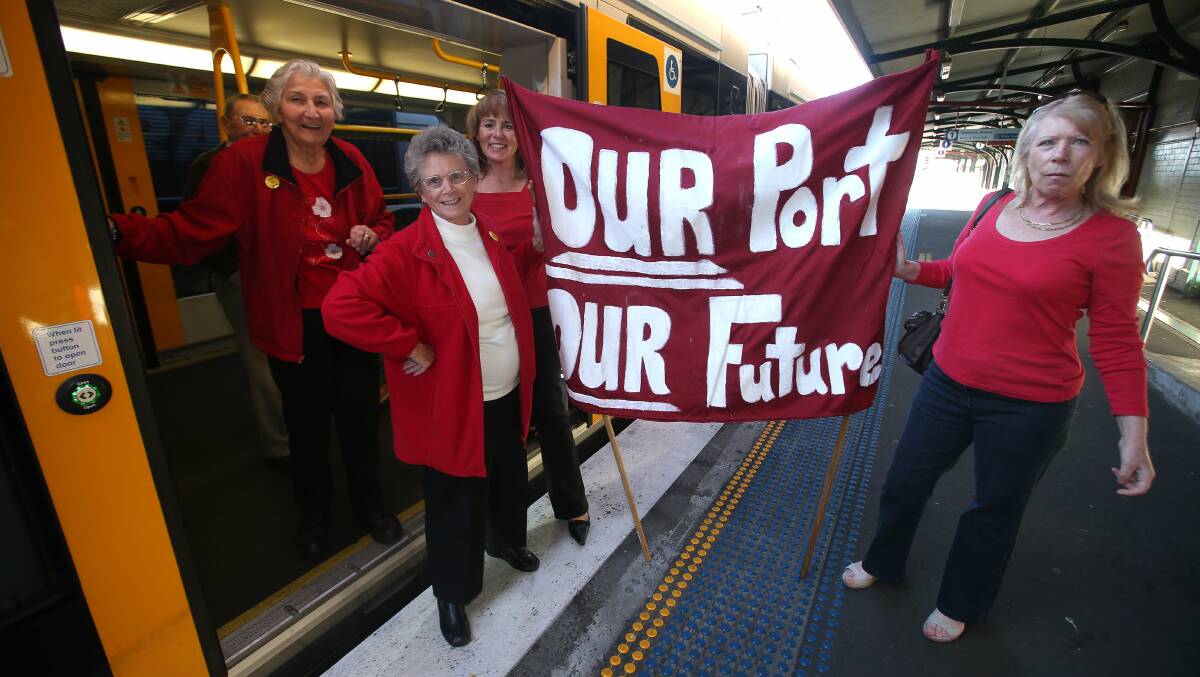 HEAR THIS: (From left) Olive, Alice Scott, Vicki Curren and Helen Wemyss leaving for Sydney to protest against the sale of the port.