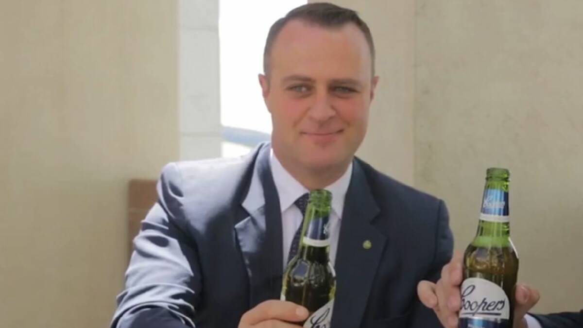 Would you like conservative politics with that: Tim Wilson loves his Coopers so much his bottle stays full throughout the Bible Society ad.