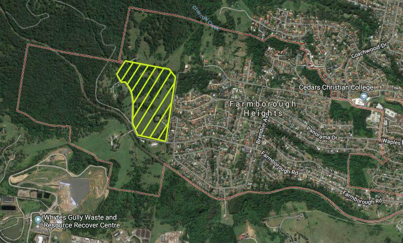 HEIGHTS: The yellow marked area indicates the proposed subdivision site.