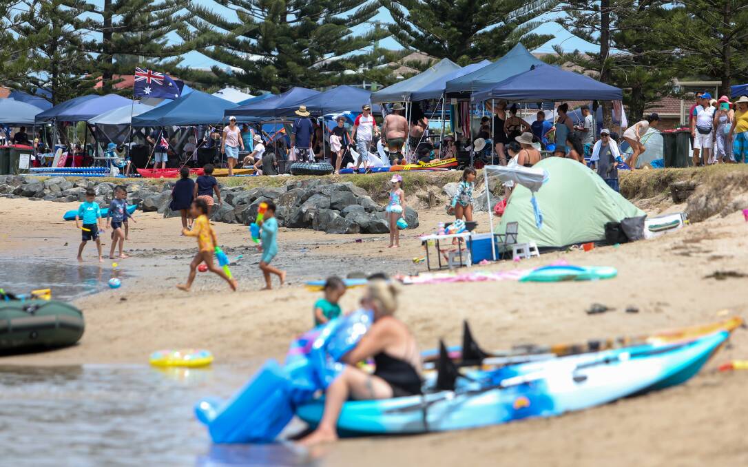 TENT CITY: Once again the Illawarra's beaches were inundated with visitors. This was the scene at Reddall Reserve in Shellharbour. Picture: ADAM McLEAN