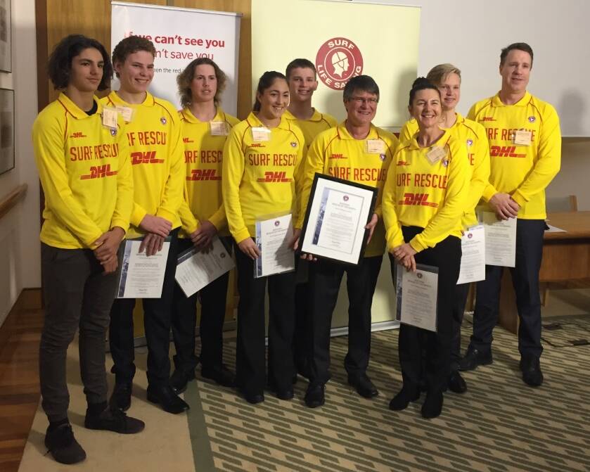 Courageous: North Wollongong's Surf Life Saving Patrol 4 at the Parliament House ceremony.