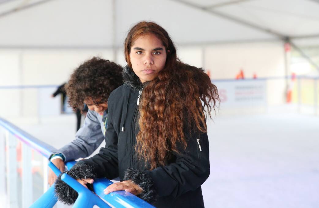 Veikkira Bain ice skating in Melbourne. The 15-year-old is trying to find her grandparents who lived in Wollongong. Picture: Tanya Fry