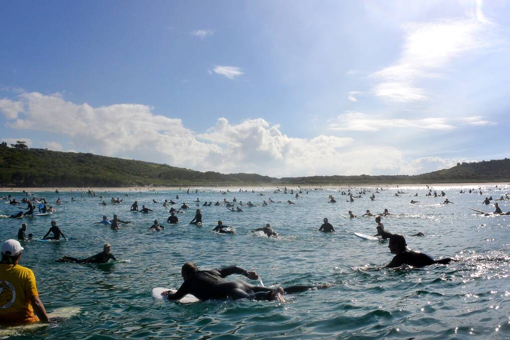 Almost 700 paddled out to make a statement on protecting Killalea. Picture: SYLVIA LIBER.