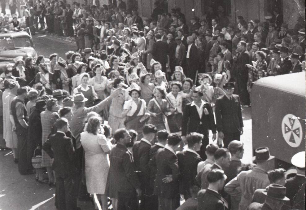 JUBILATION: The celebrations in Port Kembla on August 15, 1945. Picture courtesy Wollongong City Library.