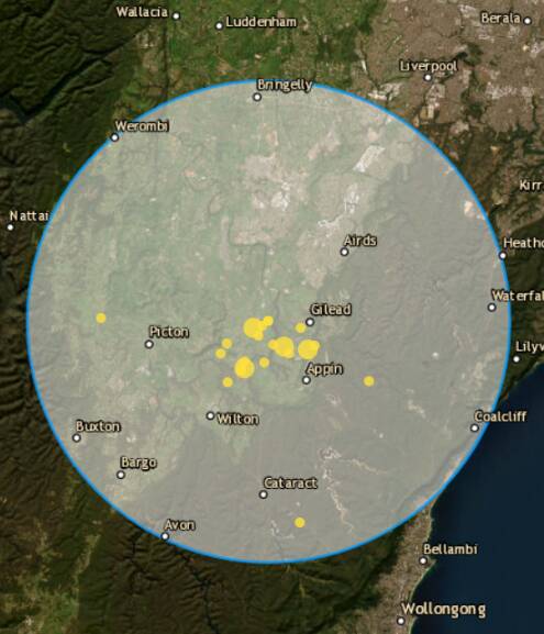 Earthquakes 2010-today within 30km of the most recent Appin quake. Source: Geoscience Australia.