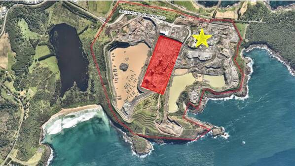 This image from Hanson's Major Projects application shows the current processing are in red, with the proposed new recycling area as a yellow star. 