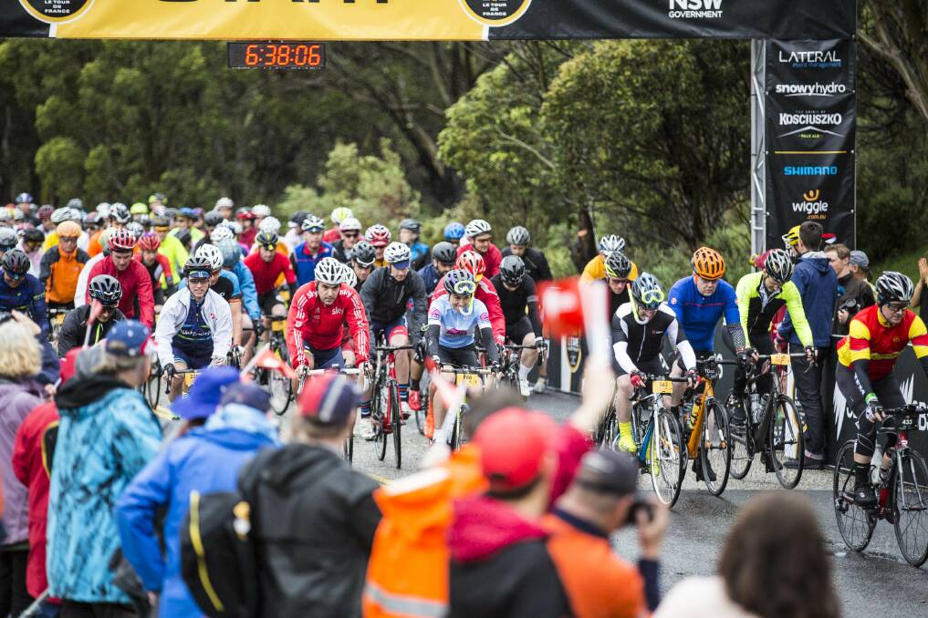 Tour de France champion Chris Froome riding in an earlier L'Etape Australia at Jindabyne.