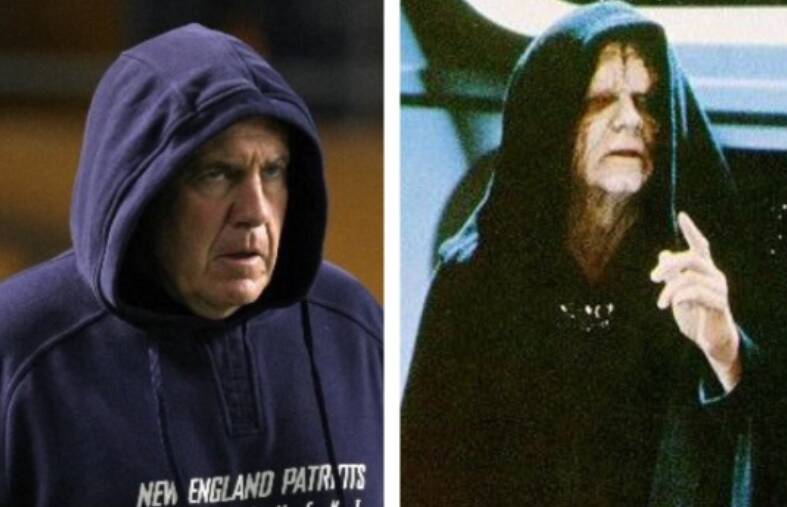 EVIL EMPIRE: New England Patriots coach Bill Belichick (left) and the Sith Lord Emperor Palpatine (right).