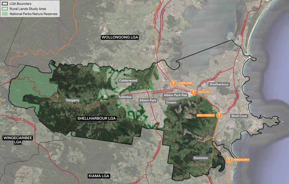 Map from the draft strategy shows large areas of farmland to Shellharbour's west and south. 