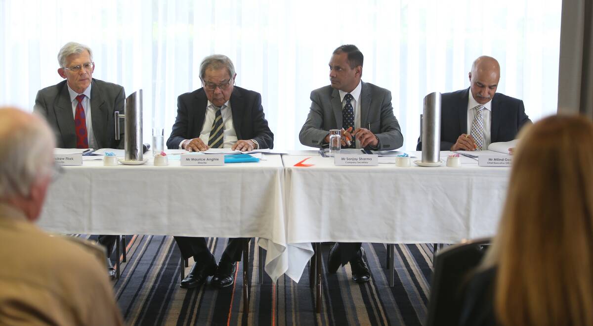 Decision makers: Wollongong Coal board members Andrew Firek, Maurice Anghie, Sanjay Sharma and Milind Oza prepare to explain the company's year at the AGM. Pictures: Robert Peet