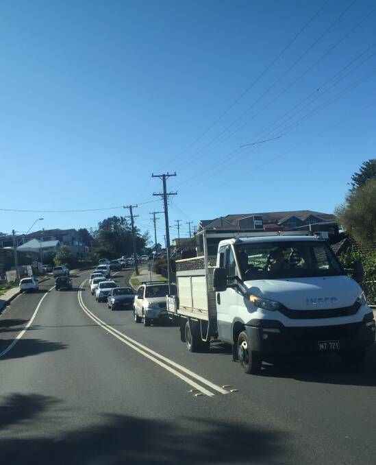 CONGESTION: Traffic from Thirroul to Austinmer on Saturday. This has probably been increased by the closure of Bald Hill.