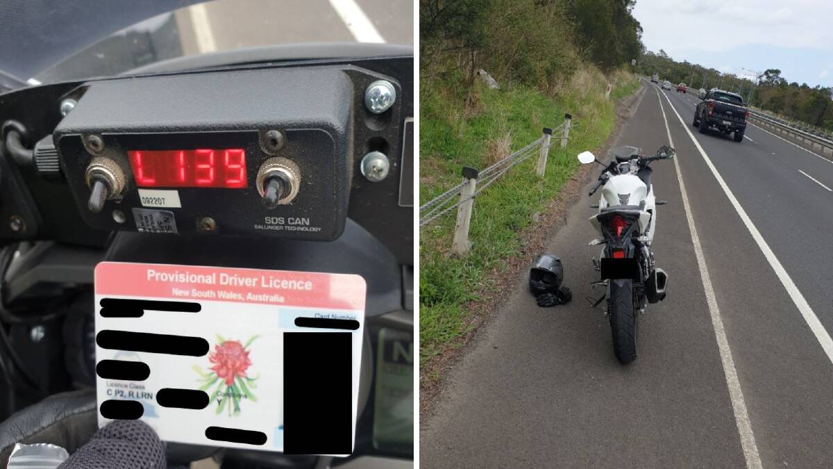 A learner motorbike rider was caught at 139 km/h - 49 over his limit. Pictures from NSW Police Force Traffic and Highway Patrol Command.