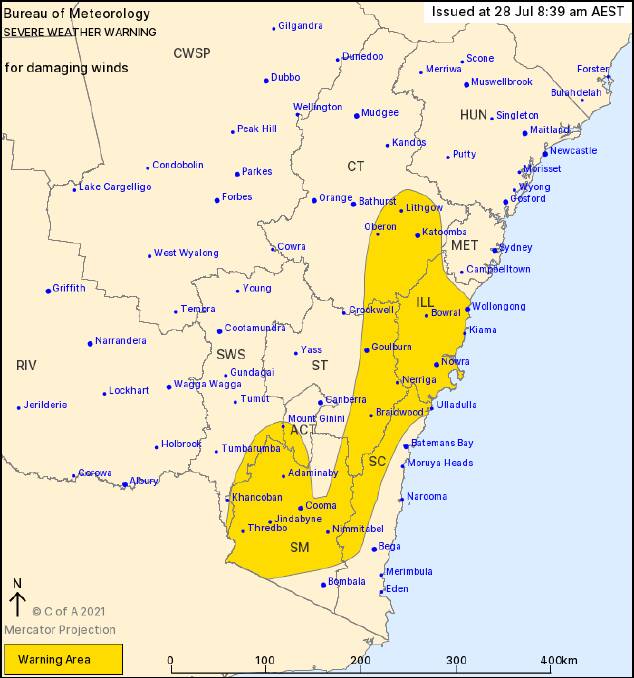 The warning area. Picture: Bureau of Meteorology
