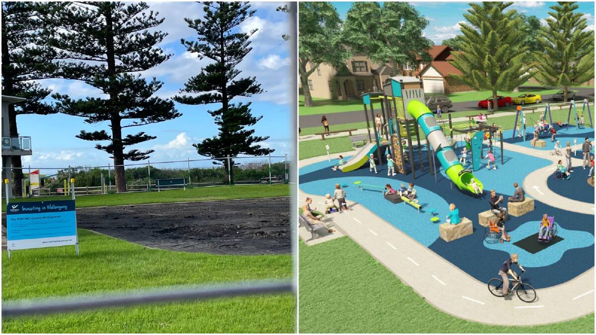 Bulli Beach Reserve playground now... and what it will look like once work is completed.