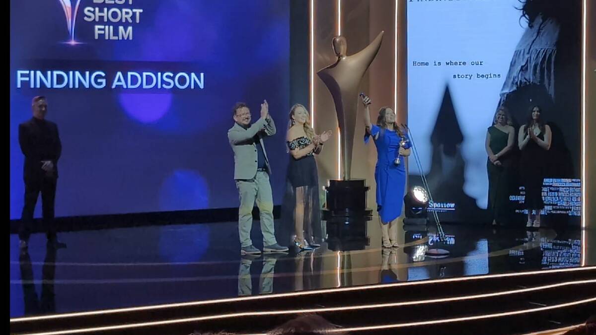 Nick Bolton, Jess Milne and Francisca Braithwaite onstage receiving their AACTA award. Picture supplied