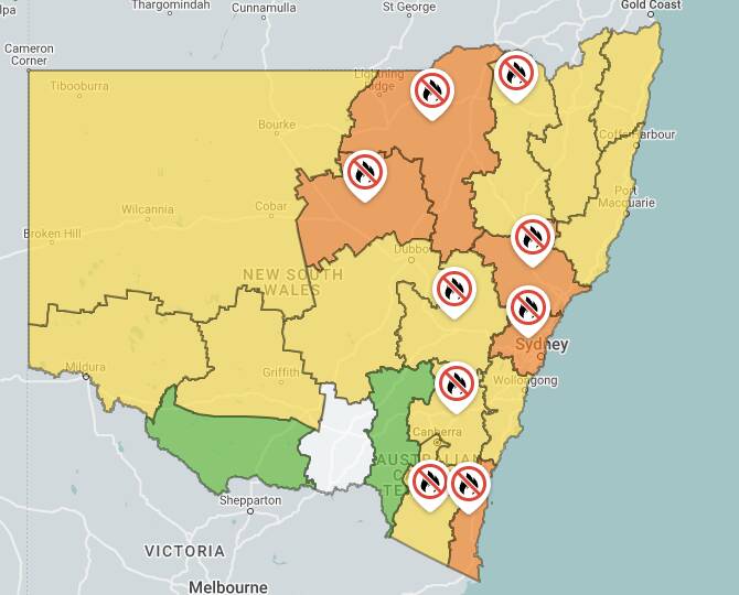The fire danger map for Sunday, October 1. Picture from NSW RFS. Click on the picture for more information