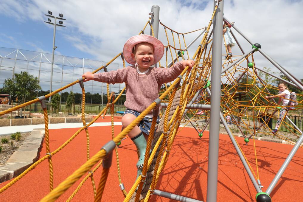 JOY: Georgia Mattock, 3, from Mount St Thomas tries out the new playground equipment in Cringila. Picture: Robert Peet