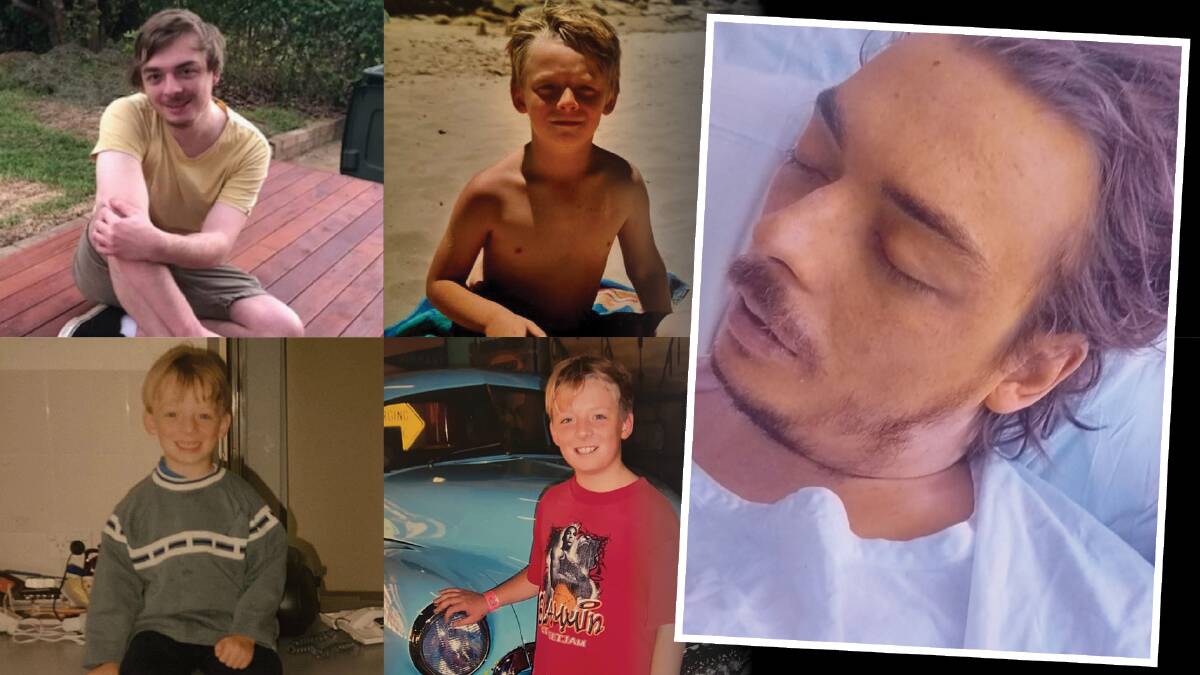 Photos of Dylan Allen, who died in 2022 as a result of alcoholic hepatitis at 26; his mother has proposed the photo taken the day before died, right, be put on warning labels. Pictures supplied