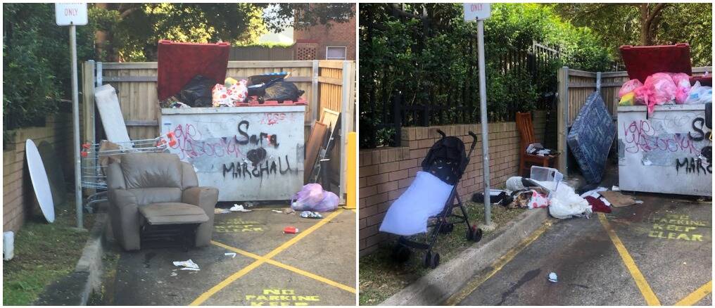 Wilson Street residents say this bin is often overflowing and attracts illegal dumping. Pictures: Supplied