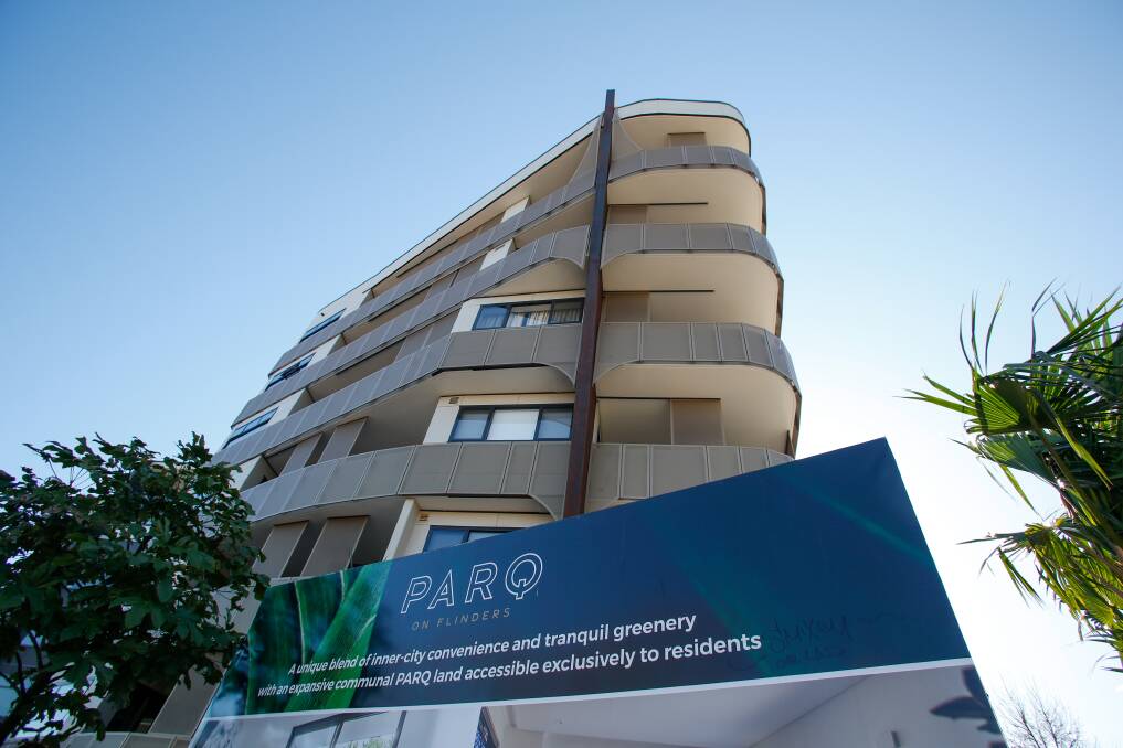 EXPOSURE: The Parq on Flinders complex is one of two known apartment blocks in Wollongong caught up in the current COVID outbreak. Picture: Anna Warr