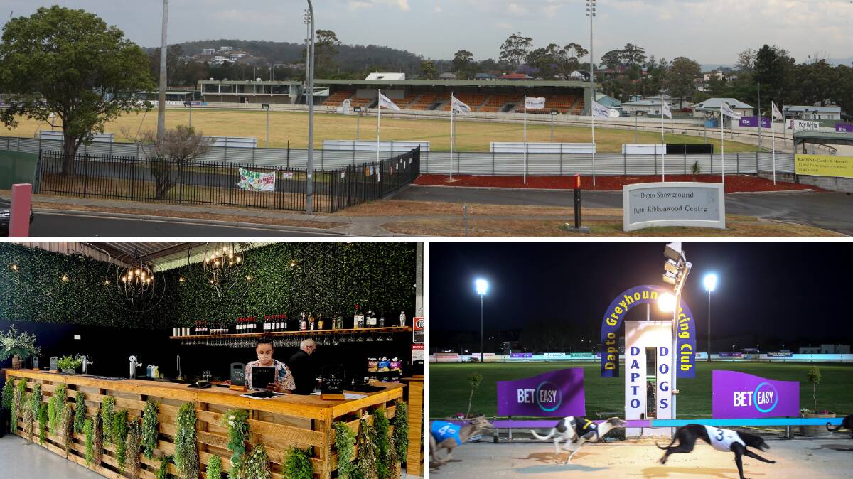Dapto Showground in 2019; the Tap House bar; and the Dapto dogs. Pictures by Sylvia Liber, supplied, and Anna Warr.