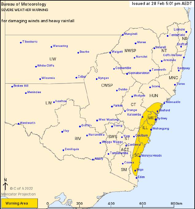 The warning area. Picture: Bureau of Meteorology