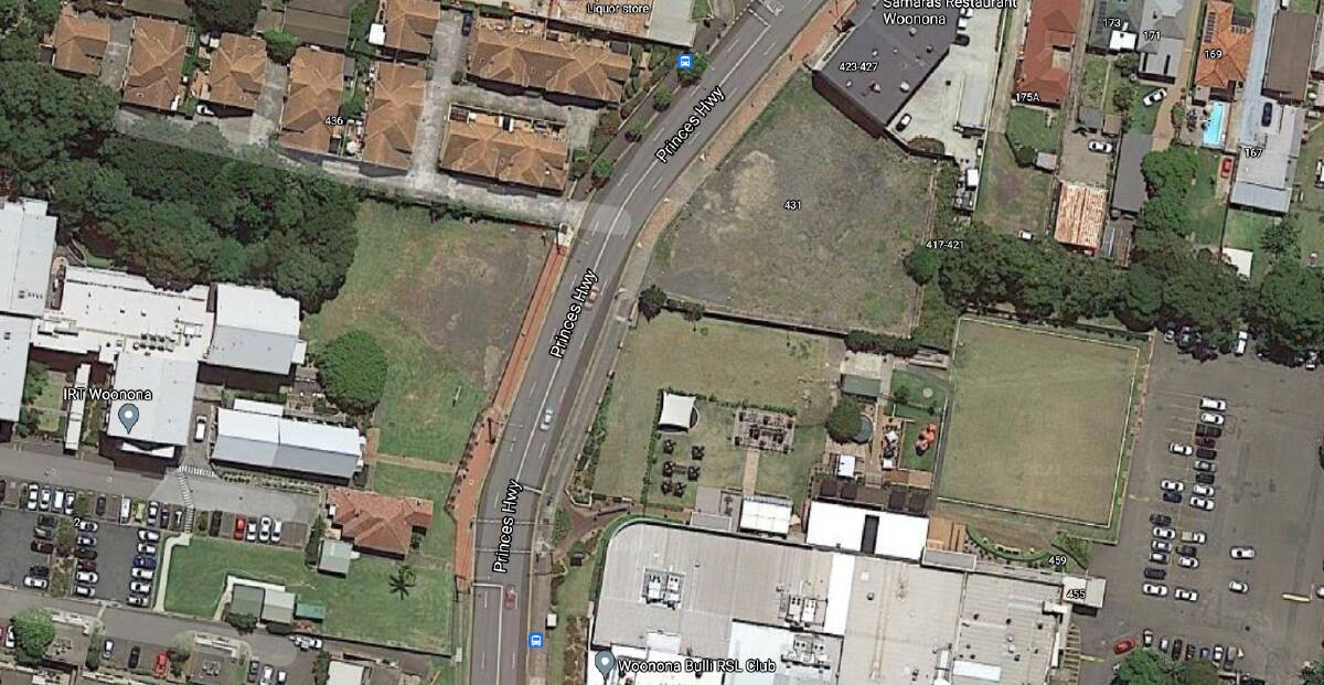 Block 431 shows the site of the proposed centre, with the Woonona Bulli RSL Club to the south. Picture: Google Maps